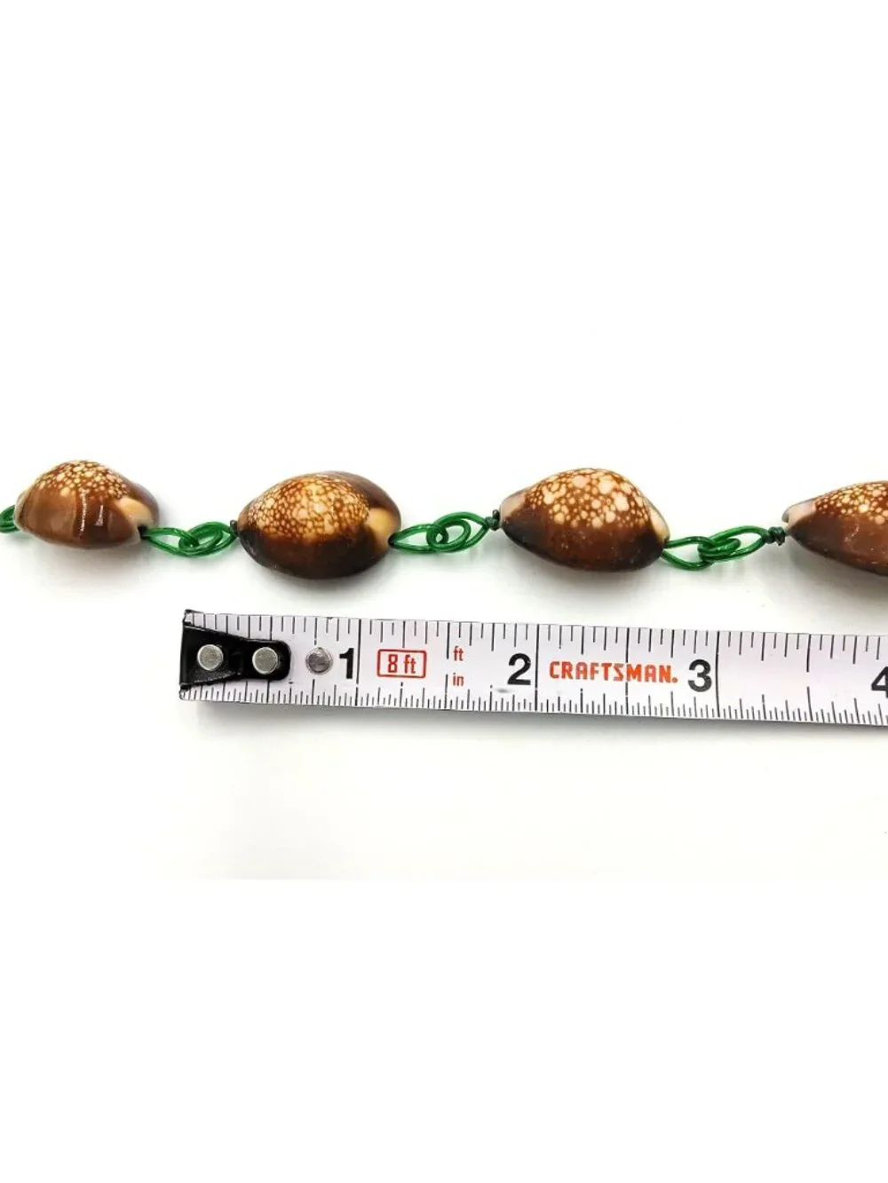 Vintage Handmade Cowrie Shell Bracelet Green Wire Boho Beach Coastal Jewelry